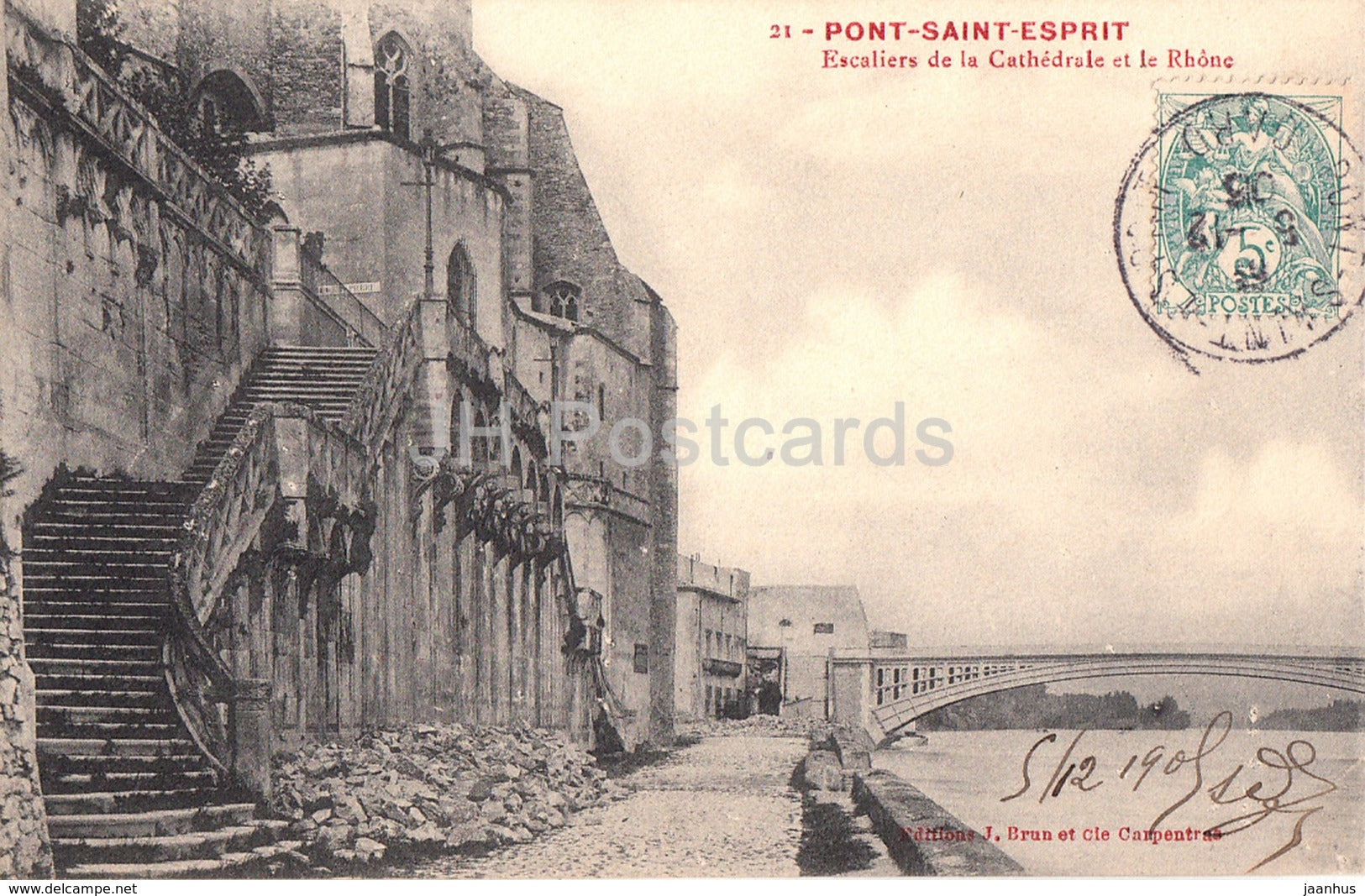 Pont Saint Esprit - Escaliers de la Cathedrale et le Rhone - 21 - castle - old postcard - 1905 - France - used