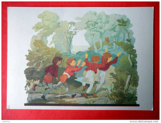 illustration by B. Dehterev - Escape - Little Tom Thumb by C. Perrault - 1979 - Russia USSR - unused - JH Postcards