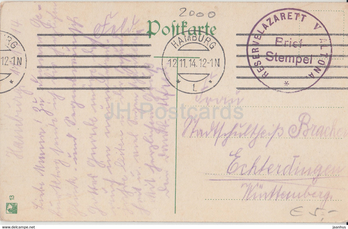 Hamburg - Nicolaikirche - Kirche - Feldpost - Reservelazarett V Altona - 13 - alte Postkarte - 1914 - Deutschland - gebraucht