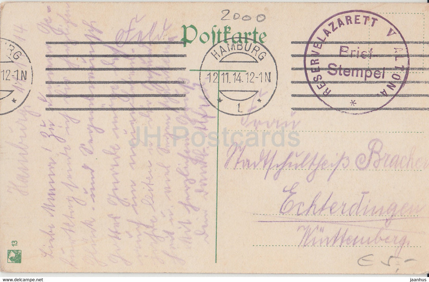 Hamburg - Nicolai Kirche - church - Feldpost - Reservelazarett V Altona - 13 - old postcard - 1914 - Germany - used