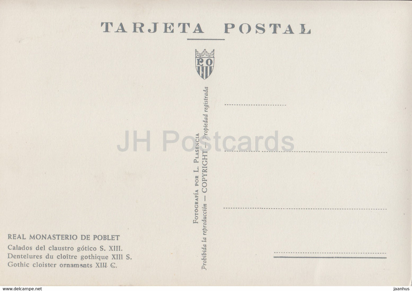 Real Monasterio de Poblet - Calados del claustro gotico - Gothic Cloister ornaments - old postcard - Spain - unused