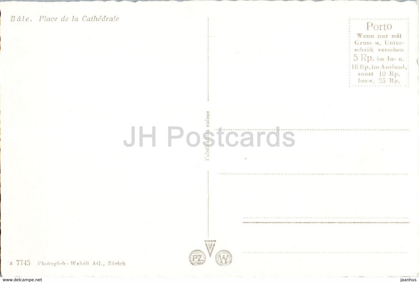 Bale - Place de la Cathedrale - Basel Münsterplatz - 7745 - alte Postkarte - Schweiz - unbenutzt