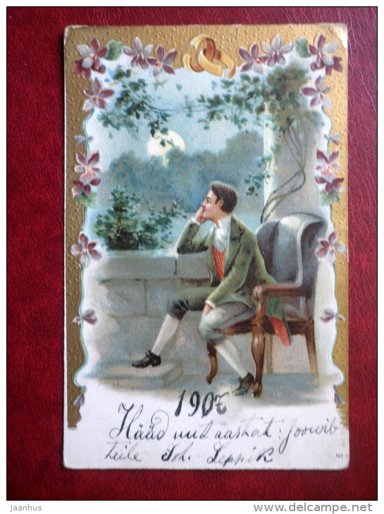 Greeting Card - sunset - man - serie 220 - circulated in Tsarist Russia , Estonia in 1907 - used - JH Postcards