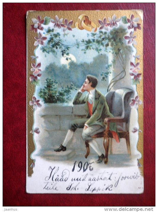 Greeting Card - sunset - man - serie 220 - circulated in Tsarist Russia , Estonia in 1907 - used - JH Postcards