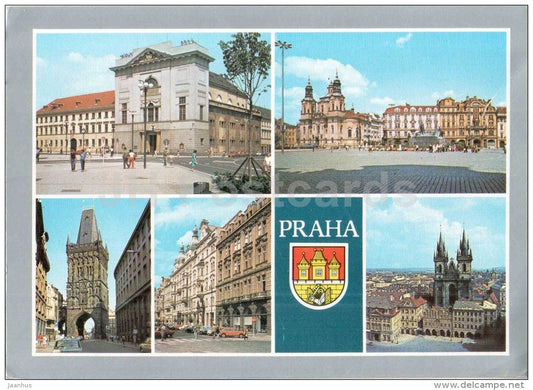 Praha - Prague - Hybernu palace - Old Town Squre - Powder Tower - Parizska street - Czechoslovakia - Czech - used 1989 - JH Postcards