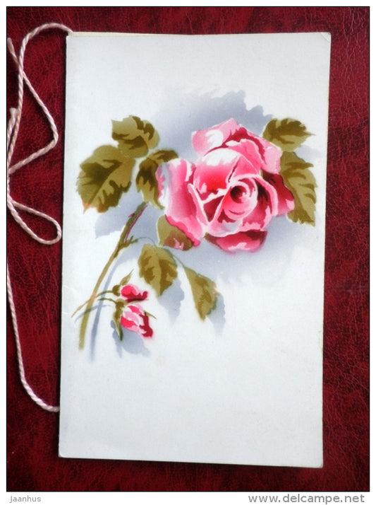Confirmation card - red rose - flowers - 1930s - Estonia - unused - JH Postcards