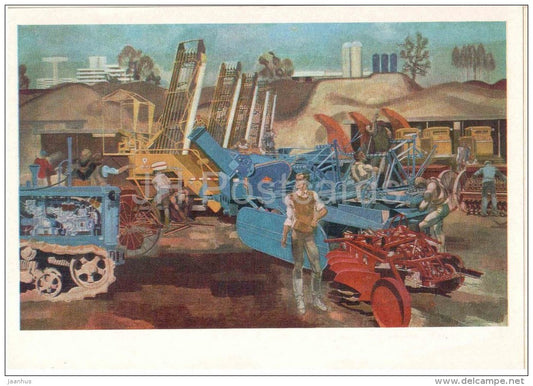 painting by E. Iltner - In the fields of Latvia , 1975 - agriculture - tractor - latvian art - unused - JH Postcards