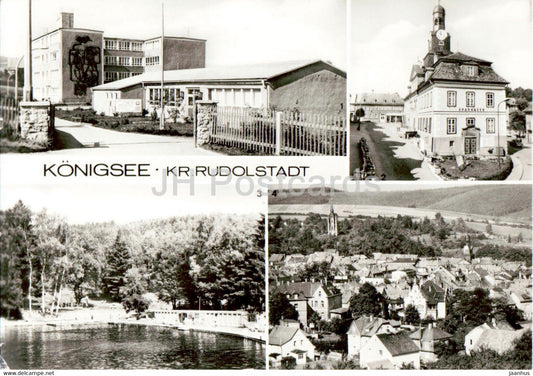 Konigsee - Goethe Oberschule - Rathaus - Waldbad - Teilansicht - Kr Rudolstadt - Germany DDR - used - JH Postcards