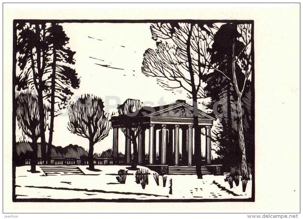 engraving by. A. Ushin - Three Graces Pavilion - Pavlovsk Park - 1969 - Russia USSR - unused - JH Postcards