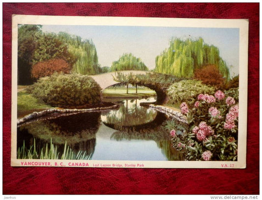 Lost Lagoon Bridge, Stanley Park - Vancouver - British Columbia - sent in 1962 - Canada - used - JH Postcards