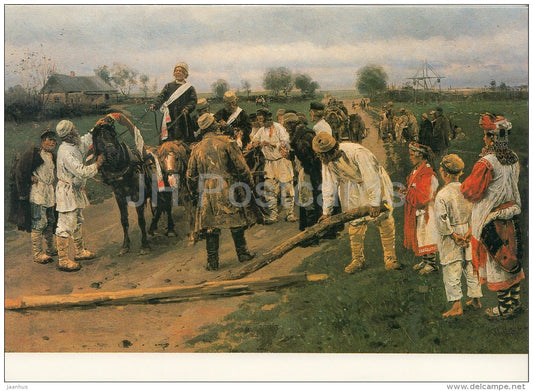 painting by V. Makovsky - Wedding Procession in Orel province Russian art - large format card - Czechoslovakia - unused - JH Postcards