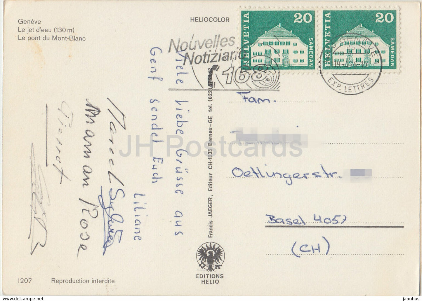 Souvenir de Geneve - Geneva - tram - ship - bridge - 1207 - 1976 - Switzerland - used