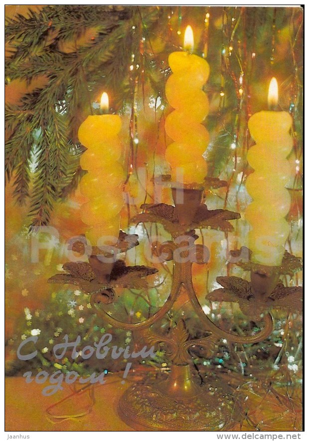 New Year Greeting Card - 1 - candles - decorations - postal stationery - 1987 - Russia USSR - used - JH Postcards