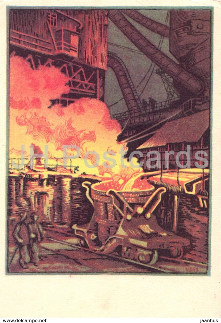 painting by O. Pashchenko - Night Melting . From a series Metallurgists - Ukrainian art - 1956 - Ukraine USSR - unused - JH Postcards