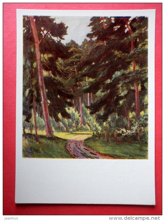 painting by Petras Kalpokas - Forest Road in Palanga . 1929 - lithuanian art - unused - JH Postcards