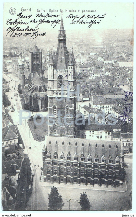 Gand - Gent - Beffroi Eglise St Nicolas et Panorama - Feldpost - old postcard - 1915 - Belgium - used - JH Postcards