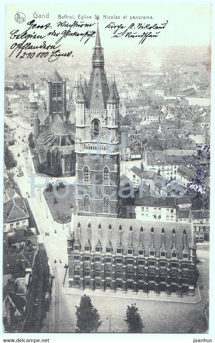 Gand - Gent - Beffroi Eglise St Nicolas et Panorama - Feldpost - old postcard - 1915 - Belgium - used - JH Postcards