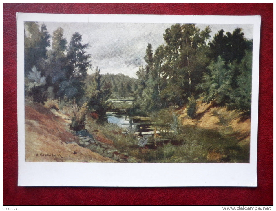 painting by I. Shishkin , Stream in the Woods - river - russian art - unused - JH Postcards