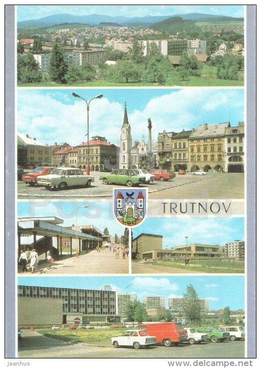 Trutnov - town views - cars - Czechoslovakia - Czech - unused - JH Postcards