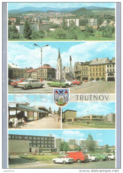 Trutnov - town views - cars - Czechoslovakia - Czech - unused - JH Postcards