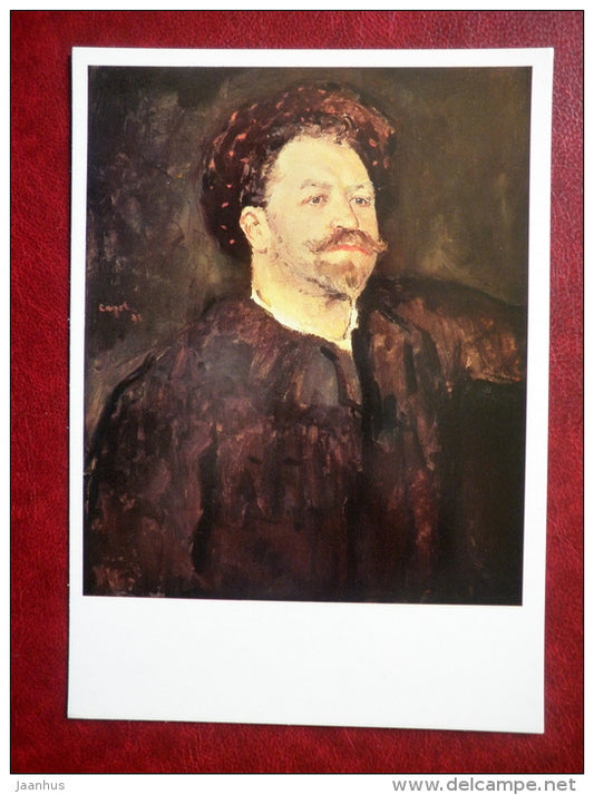 painting by Valentin Serov , portrait of the Italian singer Francesco Tamagno , 1891-1893 - russian art - unused - JH Postcards