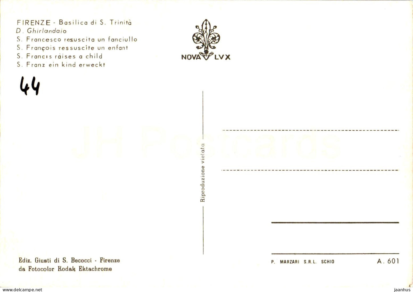 Firenze - Florence - Basilica di S Trinita - D Ghirlandaio - S Francesco - painting - 601 - Italy - used
