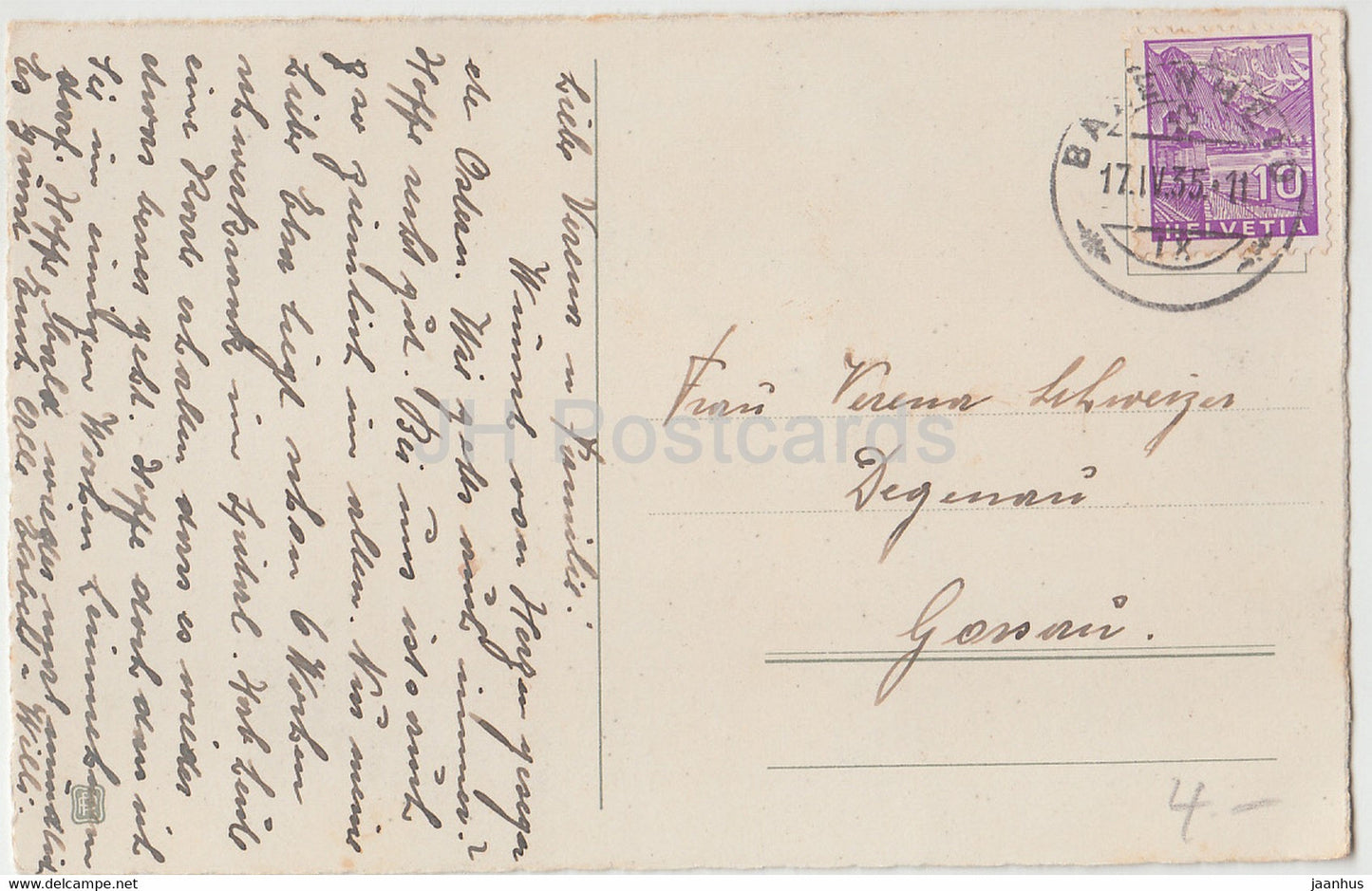 Easter Greeting Card - Herzlichen Ostergruss - flowers - egg - old postcard - 1935  Germany - used