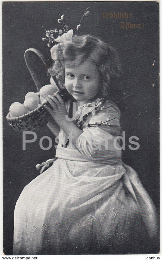 Easter Greeting Card - Frohliche Ostern - egg - girl - SCN 0157 - old postcard - Germany - unused - JH Postcards