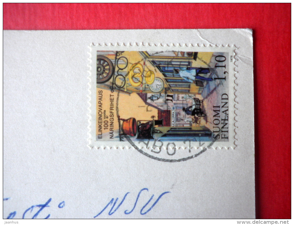 illustration by P. Hällinen - farm - village - 4620 - Finland - sent from Finland Turku to Estonia USSR 1980 - JH Postcards