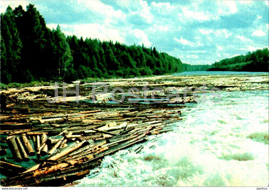 Karelia - Karjala - Float on the Suna river - Uitto Sunujoella - 1965 - Russia USSR - unused - JH Postcards