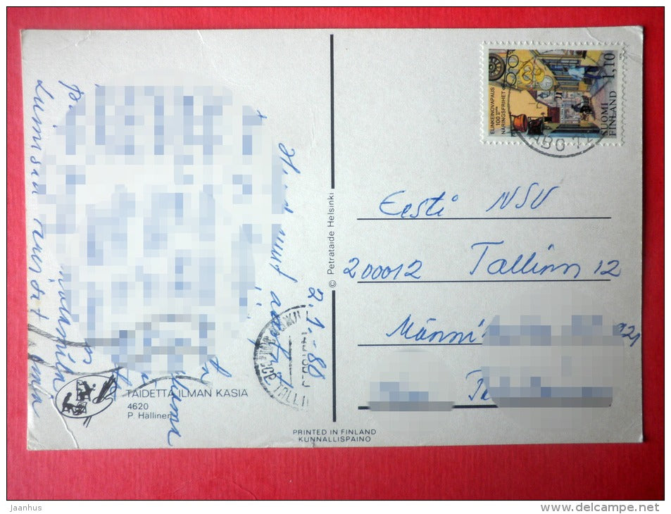 illustration by P. Hällinen - farm - village - 4620 - Finland - sent from Finland Turku to Estonia USSR 1980 - JH Postcards