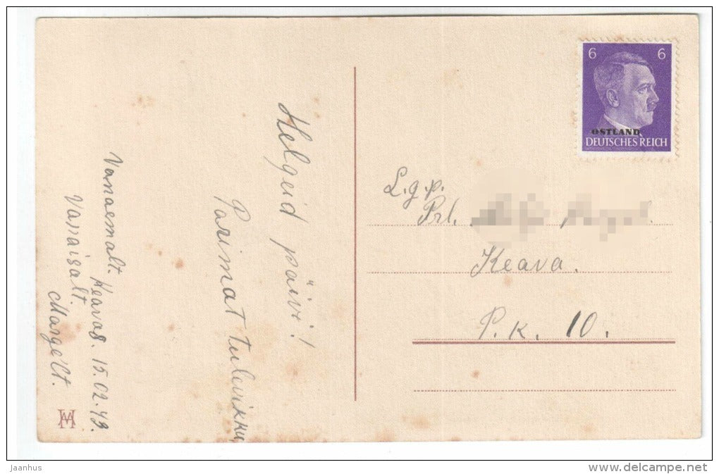 birthday greeting card - Mother and child - flowers - HM - old postcard - circulated in Estonia 1943 - used - JH Postcards