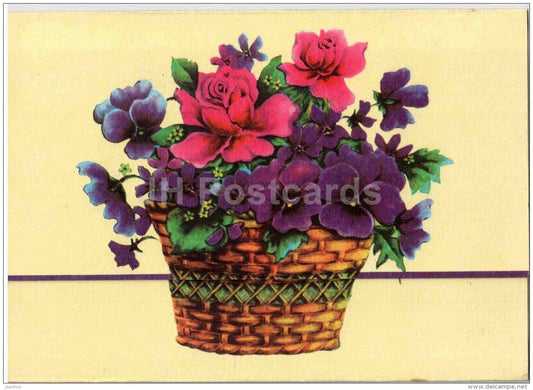 Birthday greeting card - flowers in the basket - Estonia - used in 1993 - JH Postcards