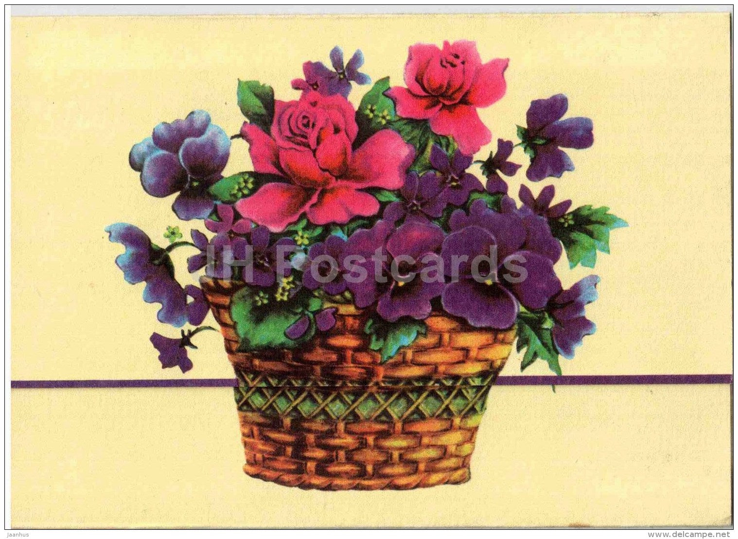 Birthday greeting card - flowers in the basket - Estonia - used in 1993 - JH Postcards