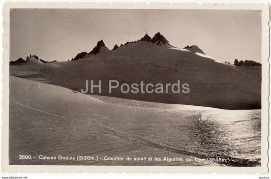 Cabane Dupuis 3130 m - Coucher de soleil et les Aiguilles du Tour 3548 m - 3698 - Switzerland - 1935 - used - JH Postcards