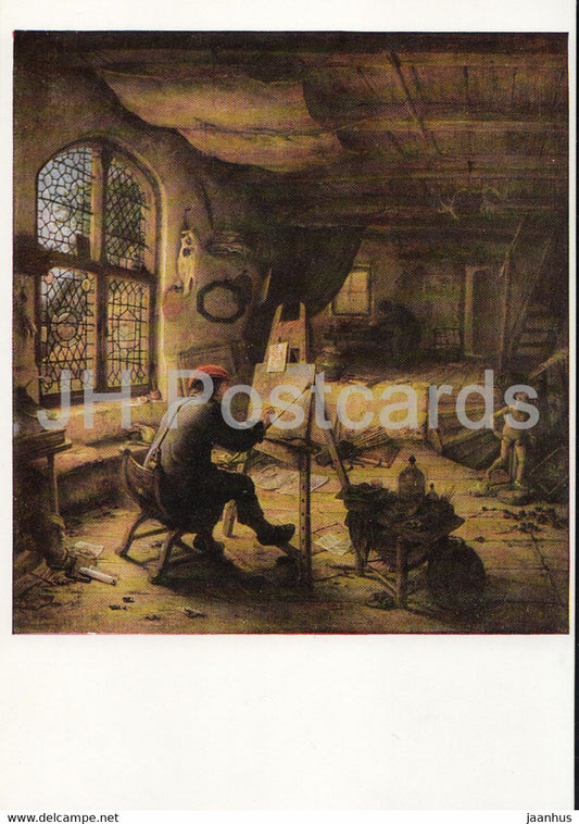 painting by Adriaen van Ostade - Der Maler in seiner Werkstatt - Artist in Workshop - Dutch art - Germany DDR - unused - JH Postcards