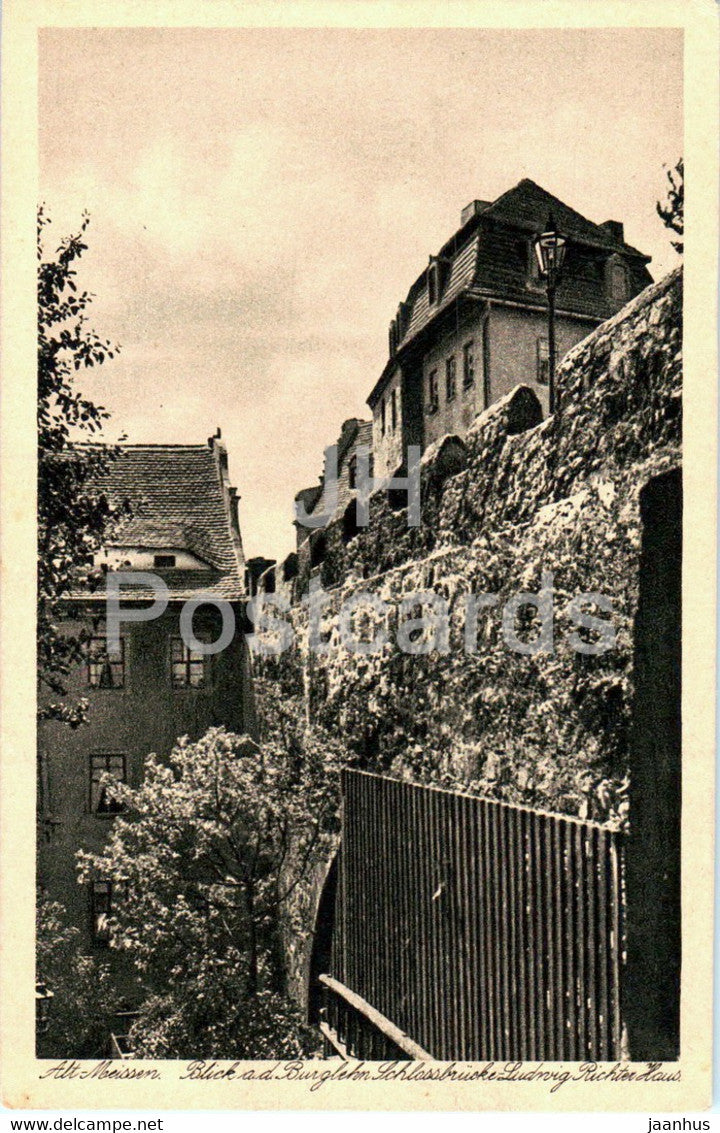 Alt Meissen - Blick a d Burglehn Sclossbrucke Ludwig Richter Haus - old postcard - Germany - unused - JH Postcards