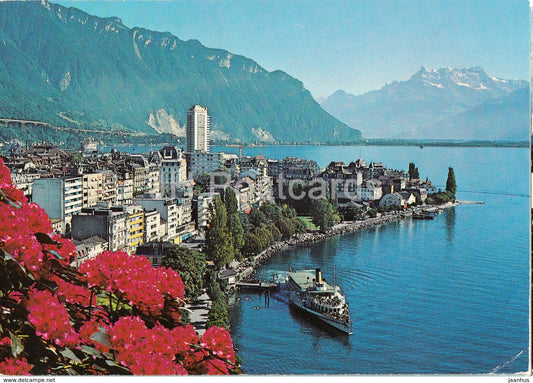 Montreux - La Grande Rue - le debarcadere et les Dents-du-Midi - passenger boat - 6118 - 1983 - Switzerland - used - JH Postcards