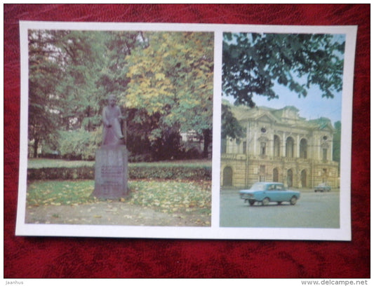 monument to Rudolfs Baumanis - Upits State Academic Latvian Drama Theatre - cars - Riga - 1980 - Latvia USSR - unused - JH Postcards
