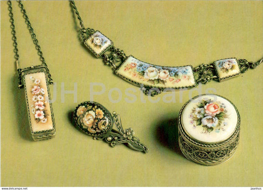 necklace Spring scent box Tenderness by Y. Kotova - Enamel Crafts of Rostov Finift - art - 1989 - Russia USSR - unused - JH Postcards