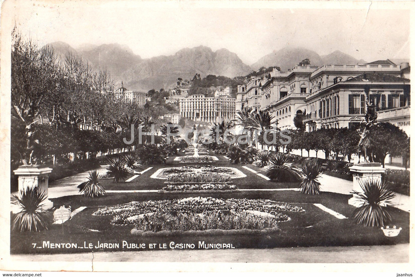 Menton - Le Jardin Public et le Casino Municipal - 7 - old postcard - 1916 - France - used - JH Postcards