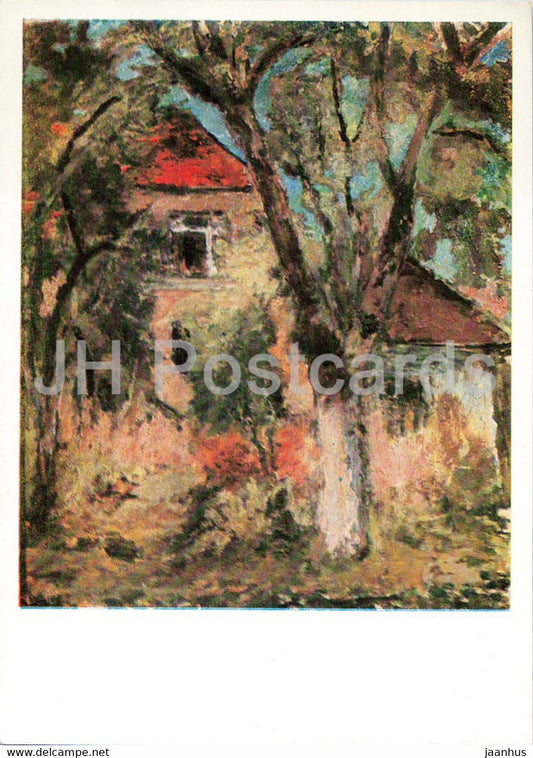 painting by Jerzy Fedkowicz - Dom w ogrodzie - House in the Garden - Polish art - Poland - unused - JH Postcards