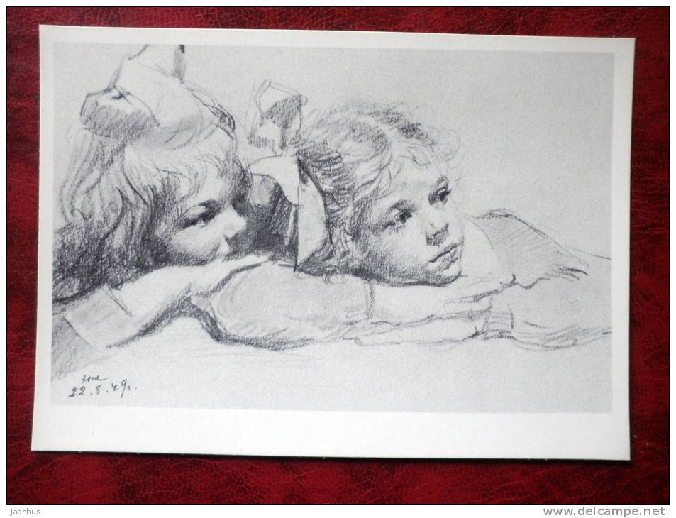 Painting by N.N. Zhukov - Pushkin's fairy tales - girls - art - card printed in 1960 - Russia - USSR - unused - JH Postcards