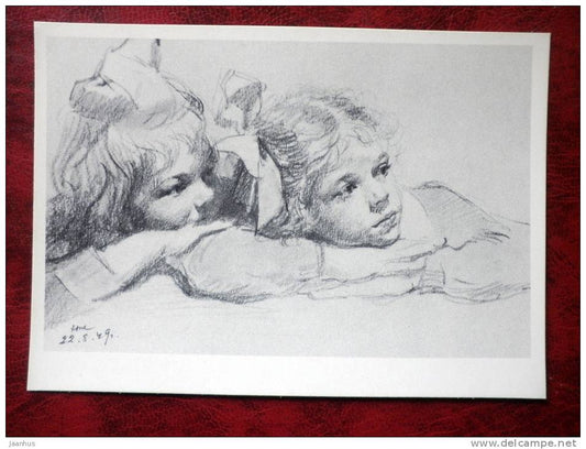 Painting by N.N. Zhukov - Pushkin's fairy tales - girls - art - card printed in 1960 - Russia - USSR - unused - JH Postcards