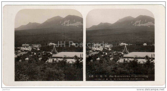 railway station - hotel Beshtau - Zheleznovodsk - Caucasus - Russia - Russie - stereo photo - stereoscopique - old photo - JH Postcards