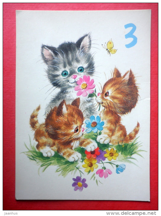 illustration - cat - kitten - 5261/4 - Finland - sent from Finland to Estonia USSR 1987 - JH Postcards