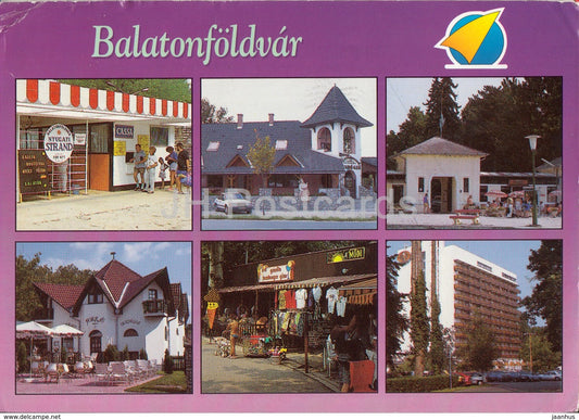 Balaton - Balatonfoldvar - hotel - pub - shop - multiview - 1990s - Hungary - used - JH Postcards