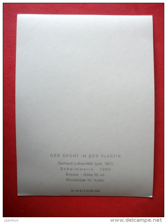 Swimmer by G. Lichtenfeld - Sport sculptures - DDR Germany - unused - JH Postcards