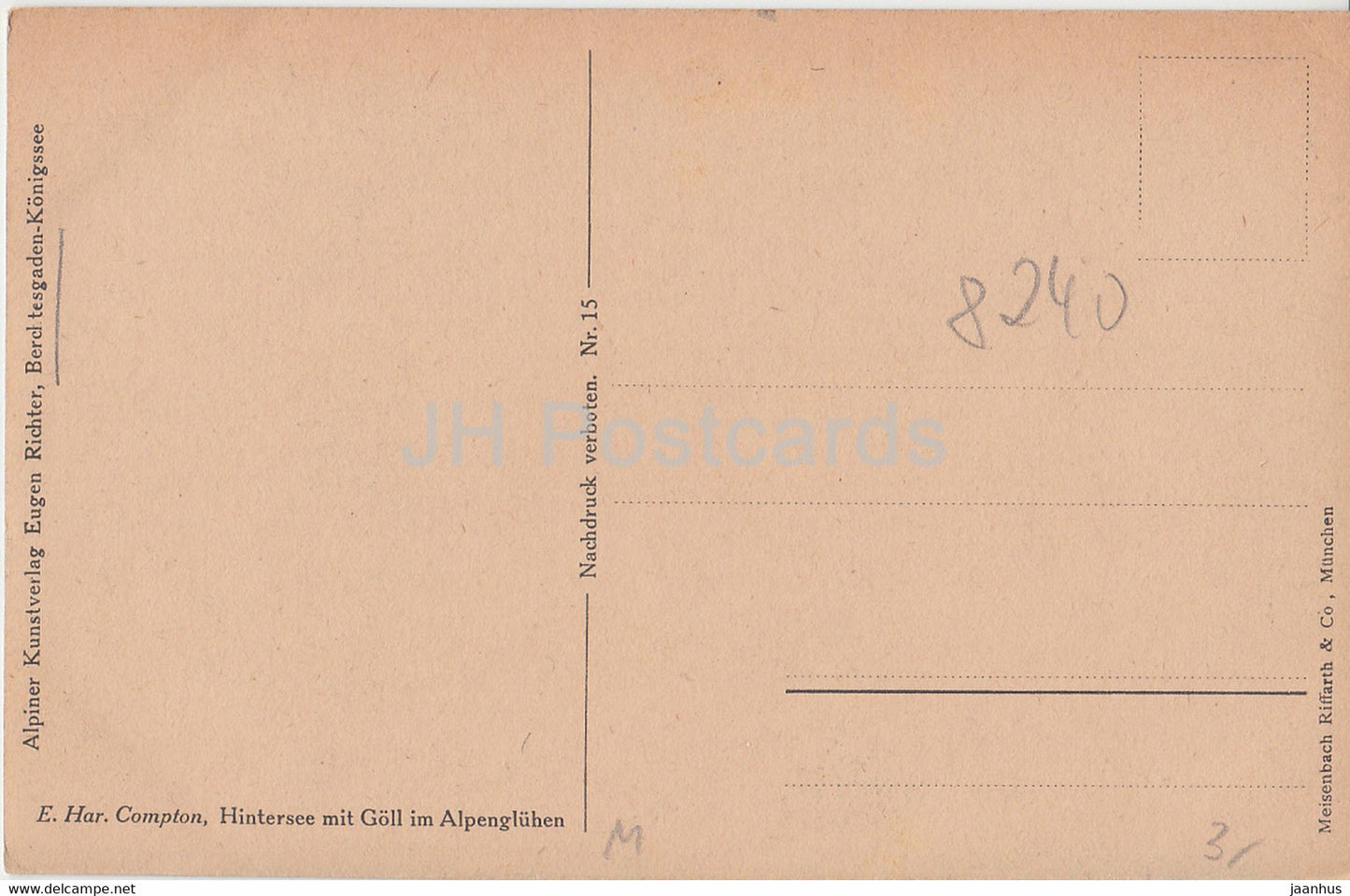 Hintersee mit Goll im Alpengluhen - E Har Compton - 15 - old postcard - Germany - unused