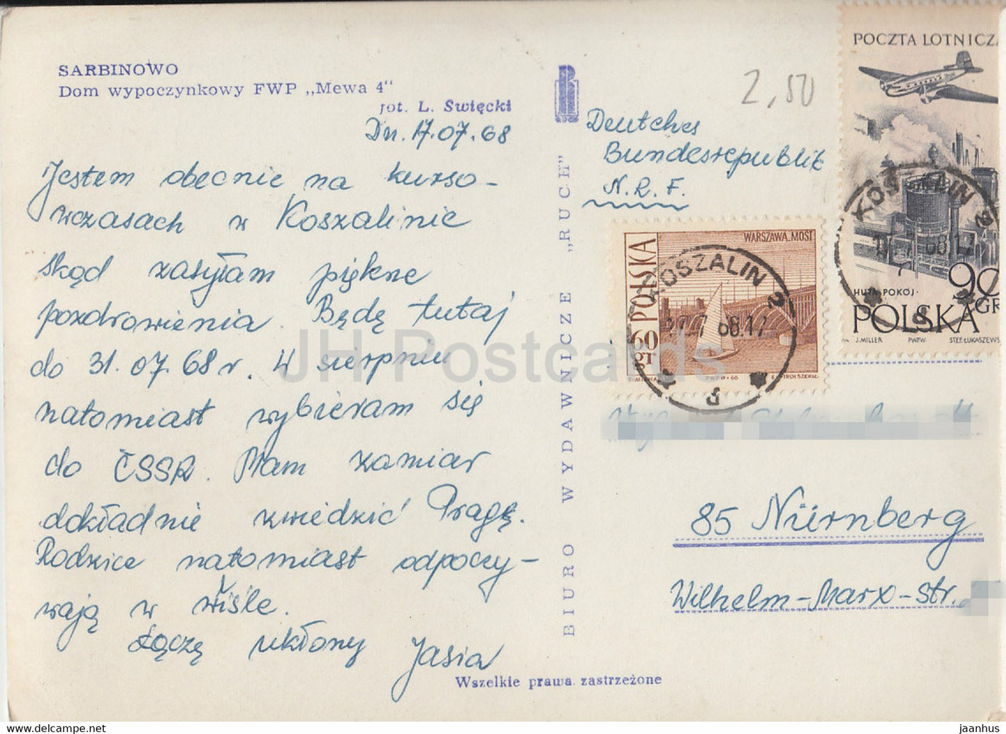 Sarbinowo dom wypoczynkowy FWP Mewa 4 - Holiday House - 1968 - Poland - unused